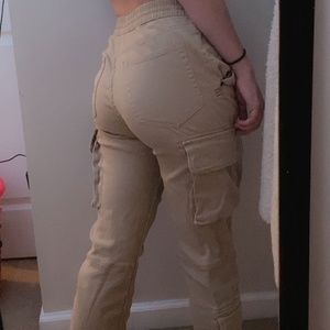 beige Cargo pants elastic waist band